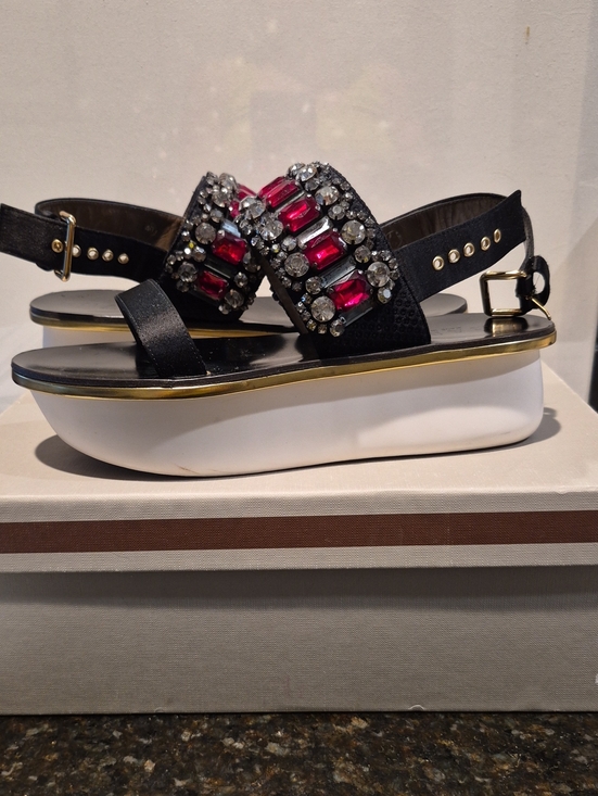 Marni Shoes - Marni Black Platform Sandals with Pink Jewel Straps